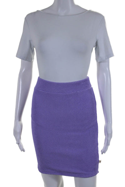 Araminta James Women's Elastic Waist Textured Fitted Mini Skirt Purple Size L