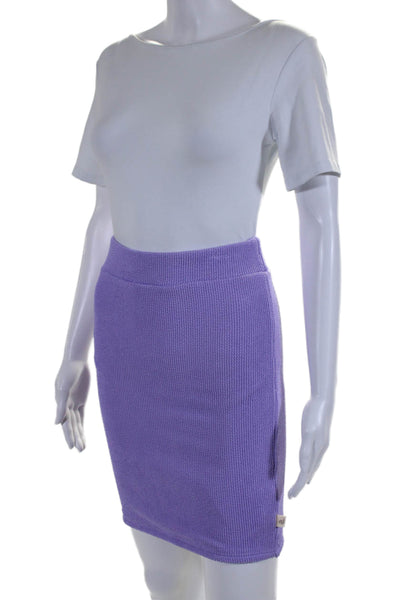 Araminta James Women's Elastic Waist Textured Fitted Mini Skirt Purple Size L