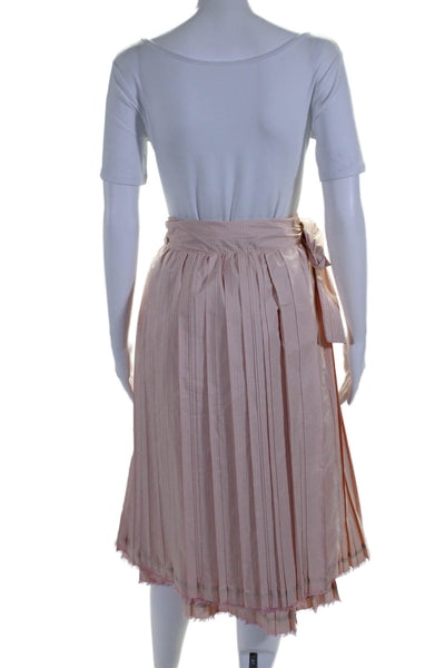 Lilith Womens Pleated Double Layered Wrap Waist Tied Fringed Skirt Pink Size L