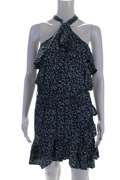 Faithfull The Brand Womens Short Sleeve Scoop Neck Floral Dress Navy Size 2