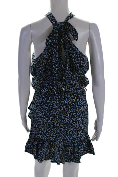 Faithfull The Brand Womens Short Sleeve Scoop Neck Floral Dress Navy Size 2