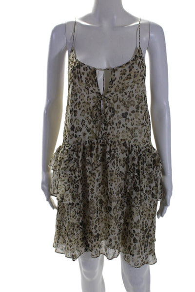 IRO Womens Spaghetti Strap Keyhole Leopard Print Silk Dress Brown Size FR 34