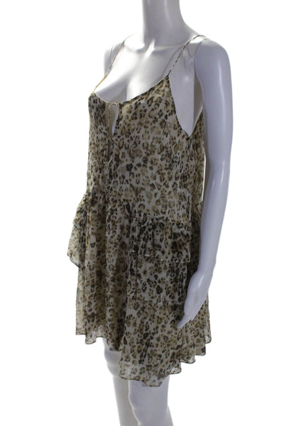 IRO Womens Spaghetti Strap Keyhole Leopard Print Silk Dress Brown Size FR 34