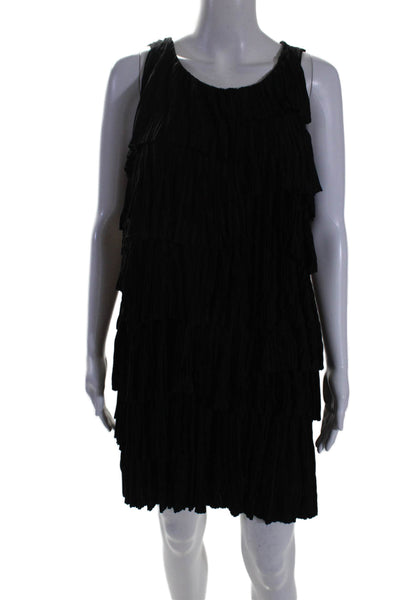 Claude Brown Womens Scoop Neck Pleated Tiered Shift Dress Black Size Medium