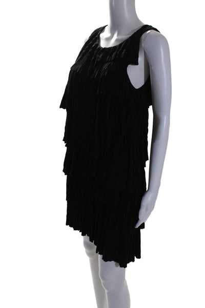 Claude Brown Womens Scoop Neck Pleated Tiered Shift Dress Black Size Medium