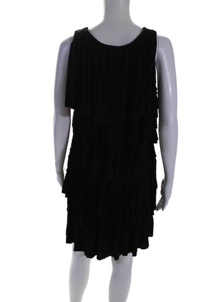 Claude Brown Womens Scoop Neck Pleated Tiered Shift Dress Black Size Medium