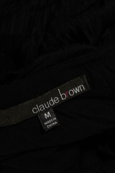 Claude Brown Womens Scoop Neck Pleated Tiered Shift Dress Black Size Medium