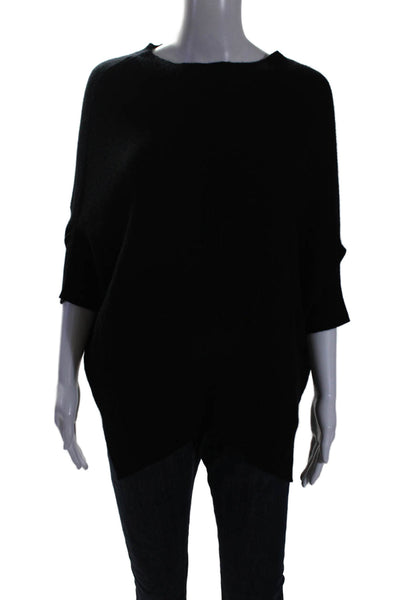 Shae Studio Womens 3/4 Sleeve Round Neck Oversized Cashmere Sweater Black Small