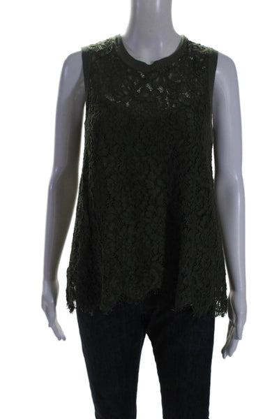 Generation Love Womens Scoop Neck Lace Overlay Tank Top Green Cotton Size Medium