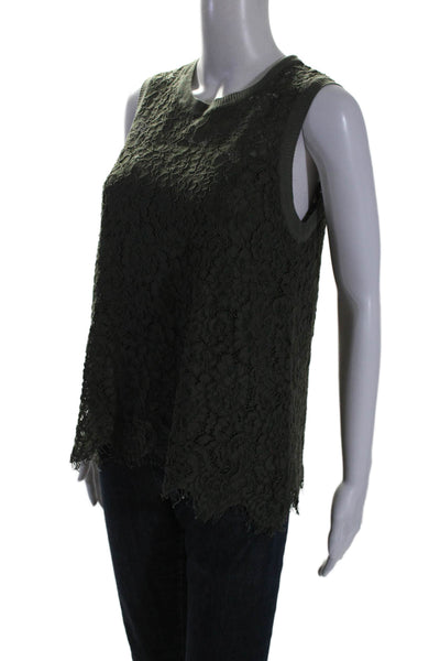 Generation Love Womens Scoop Neck Lace Overlay Tank Top Green Cotton Size Medium