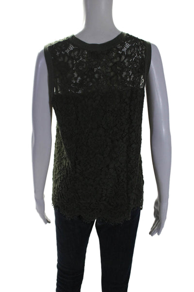 Generation Love Womens Scoop Neck Lace Overlay Tank Top Green Cotton Size Medium