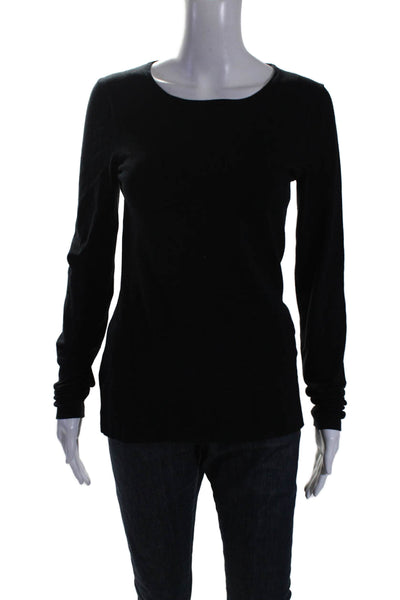 Minnie Rose Womens Long Sleeve Scoop Neck Knit Tee Shirt Black Cotton Medium
