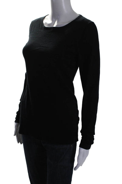 Minnie Rose Womens Long Sleeve Scoop Neck Knit Tee Shirt Black Cotton Medium