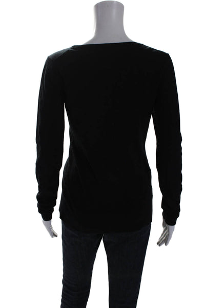 Minnie Rose Womens Long Sleeve Scoop Neck Knit Tee Shirt Black Cotton Medium