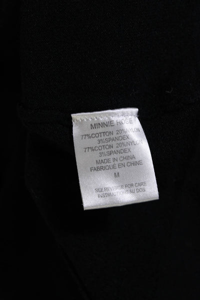 Minnie Rose Womens Long Sleeve Scoop Neck Knit Tee Shirt Black Cotton Medium