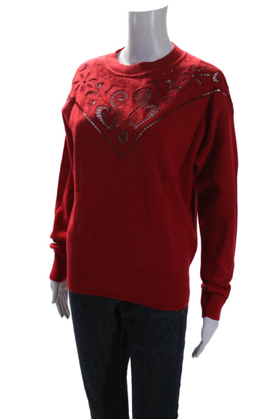 Sandro Womens Oversized Crew Neck Ladder Lace Sweatshirt Red Wool Size 2