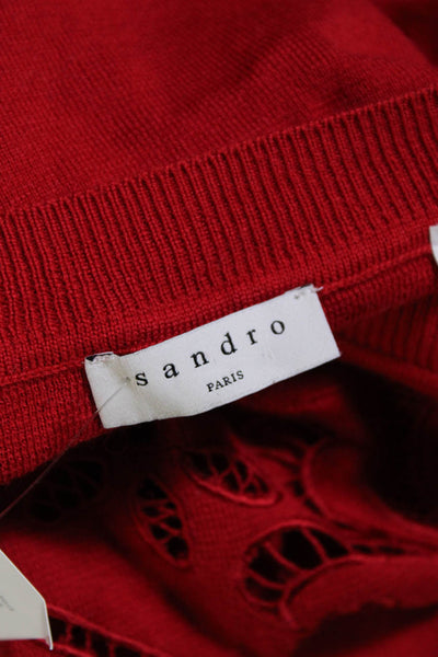 Sandro Womens Oversized Crew Neck Ladder Lace Sweatshirt Red Wool Size 2