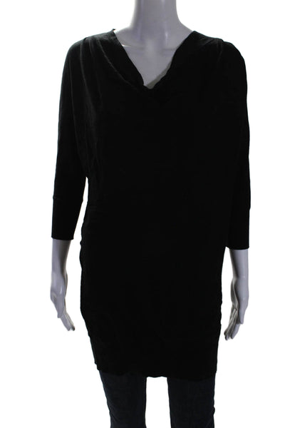 Vince Womens 3/4 Sleeve Scoop Neck Knit Long Shirt Black Cotton Size Small