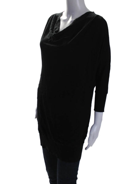 Vince Womens 3/4 Sleeve Scoop Neck Knit Long Shirt Black Cotton Size Small