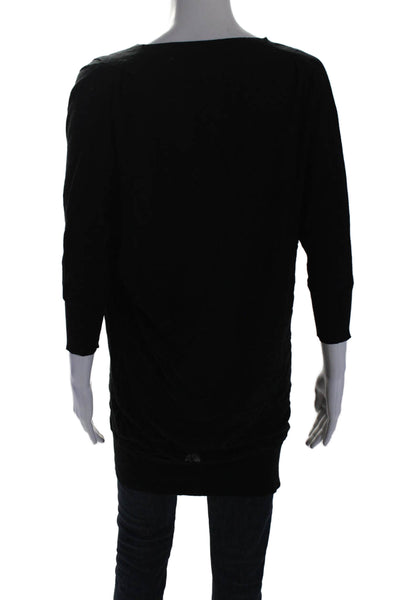 Vince Womens 3/4 Sleeve Scoop Neck Knit Long Shirt Black Cotton Size Small