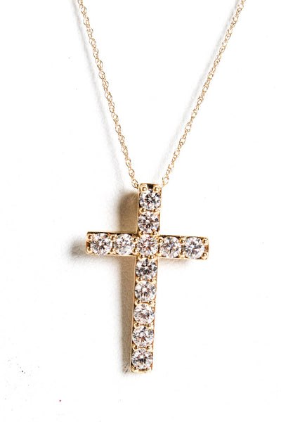 Designer Womens 14K Yellow Gold 1.00ct Lab Created Diamond Cross Pendant Necklac