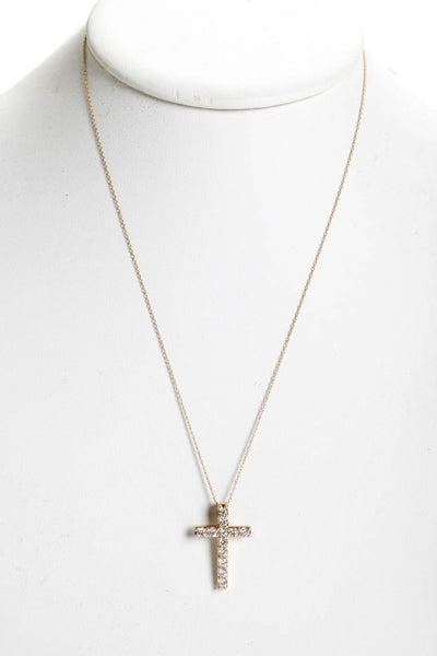 Designer Womens 14K Yellow Gold 1.00ct Lab Created Diamond Cross Pendant Necklac