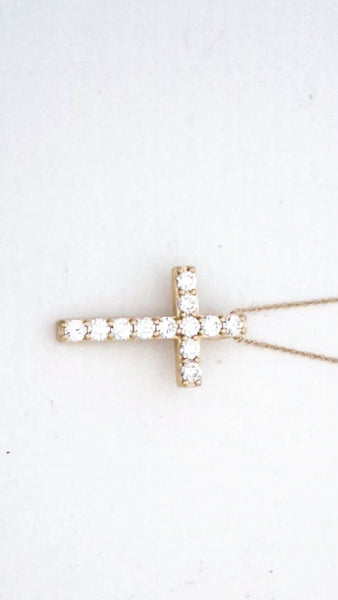 Designer Womens 14K Yellow Gold 1.00ct Lab Created Diamond Cross Pendant Necklac