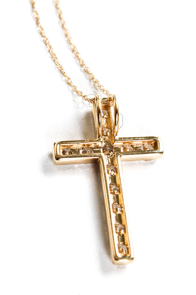 Designer Womens 14K Yellow Gold 1.00ct Lab Created Diamond Cross Pendant Necklac