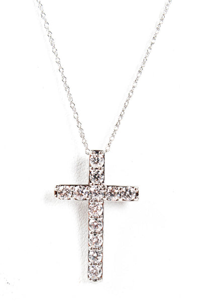 Designer Womens 14K White Gold 1.00ct Lab Created Diamond Cross Pendant Necklace