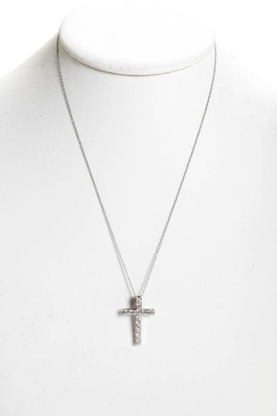 Designer Womens 14K White Gold 1.00ct Lab Created Diamond Cross Pendant Necklace