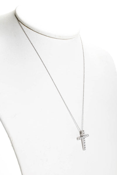 Designer Womens 14K White Gold 1.00ct Lab Created Diamond Cross Pendant Necklace