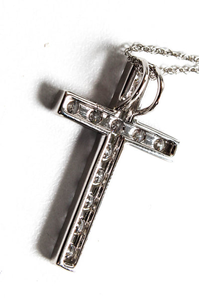 Designer Womens 14K White Gold 1.00ct Lab Created Diamond Cross Pendant Necklace