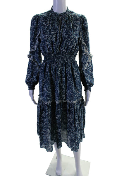 Intermix Women's V-Neck Long Sleeves Smocked Tiered Mini Dress Floral Size 0