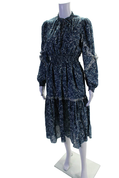 Intermix Women's V-Neck Long Sleeves Smocked Tiered Mini Dress Floral Size 0