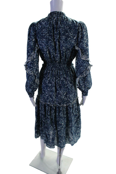 Intermix Women's V-Neck Long Sleeves Smocked Tiered Mini Dress Floral Size 0