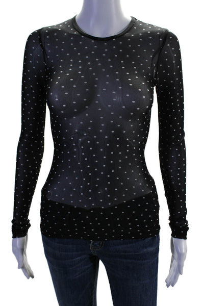 Enza Costa Women's Round Neck Long Sleeves Sheer Blouse Polka Dot Size XS