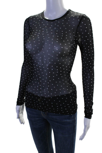 Enza Costa Women's Round Neck Long Sleeves Sheer Blouse Polka Dot Size XS