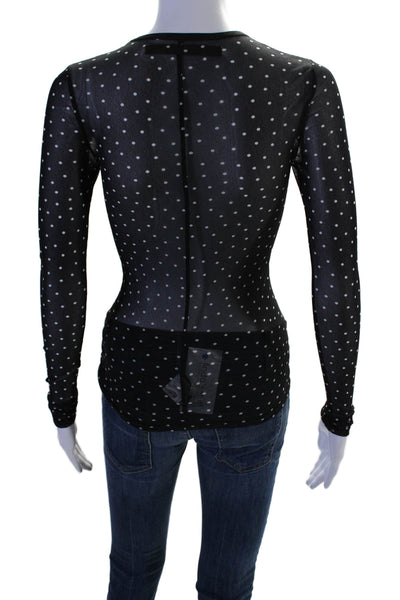 Enza Costa Women's Round Neck Long Sleeves Sheer Blouse Polka Dot Size XS