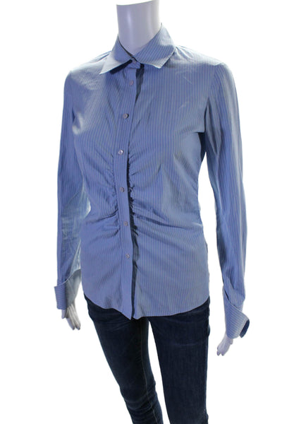Pink Womens Long Sleeve Collared Button Down Striped Shirt Blue Size 6