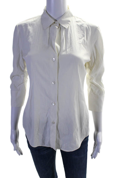 Theory Womens Long Sleeve Button Down Collared Top White Size Small