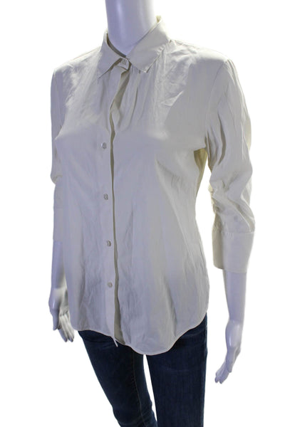 Theory Womens Long Sleeve Button Down Collared Top White Size Small