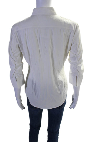 Theory Womens Long Sleeve Button Down Collared Top White Size Small