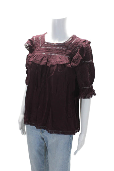 Sea New York Womens Ruffled 3/4 Sleeves Square Neck Blouse Purple Size 0