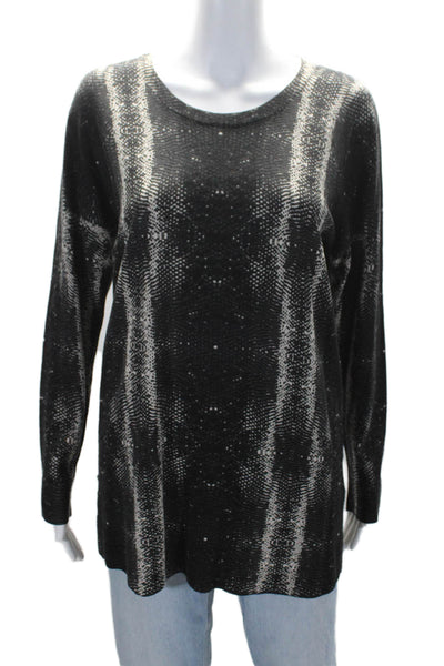 Georges Rech Womens Wool Animal Print Round Neck Back Zip Sweater Black Size M