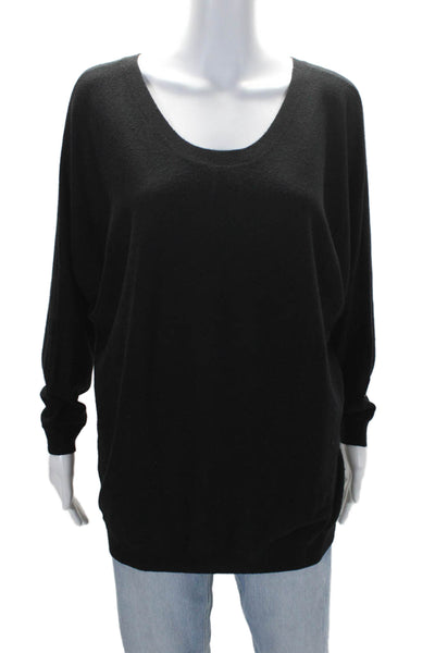 Vince Womens Round Neck Low Back Batwing Long Sleeve Sweater Black Size S