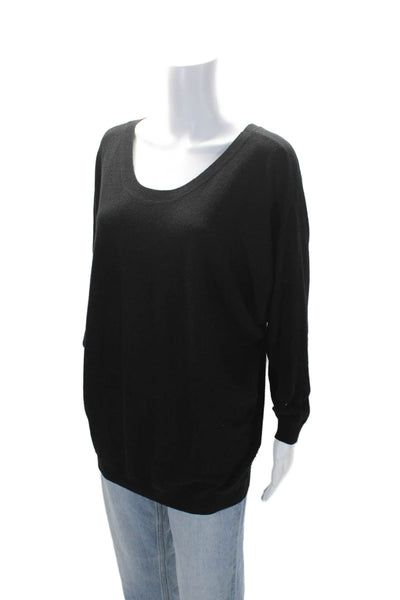 Vince Womens Round Neck Low Back Batwing Long Sleeve Sweater Black Size S