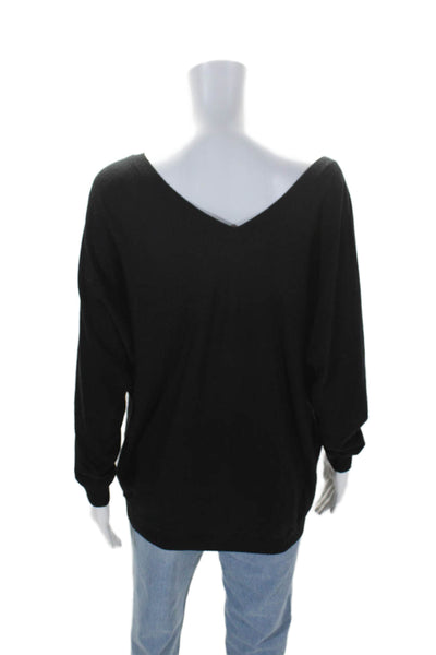 Vince Womens Round Neck Low Back Batwing Long Sleeve Sweater Black Size S