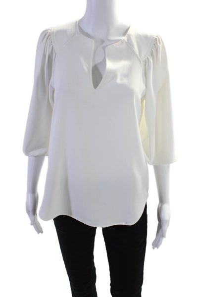 Trina Turk Womens V Neck Puff Sleeve Tunic Blouse White Size XS