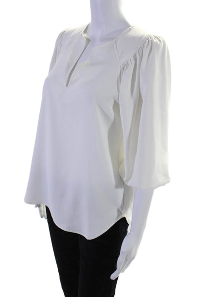 Trina Turk Womens V Neck Puff Sleeve Tunic Blouse White Size XS