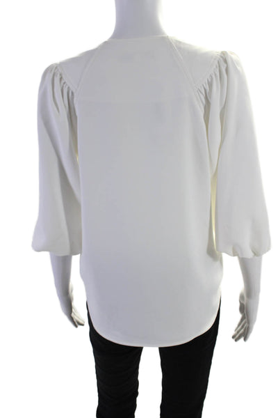 Trina Turk Womens V Neck Puff Sleeve Tunic Blouse White Size XS